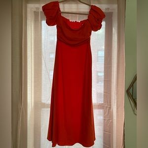 SHONA PUFF SLEEVE OFF SHOULDER MIDI DRESS